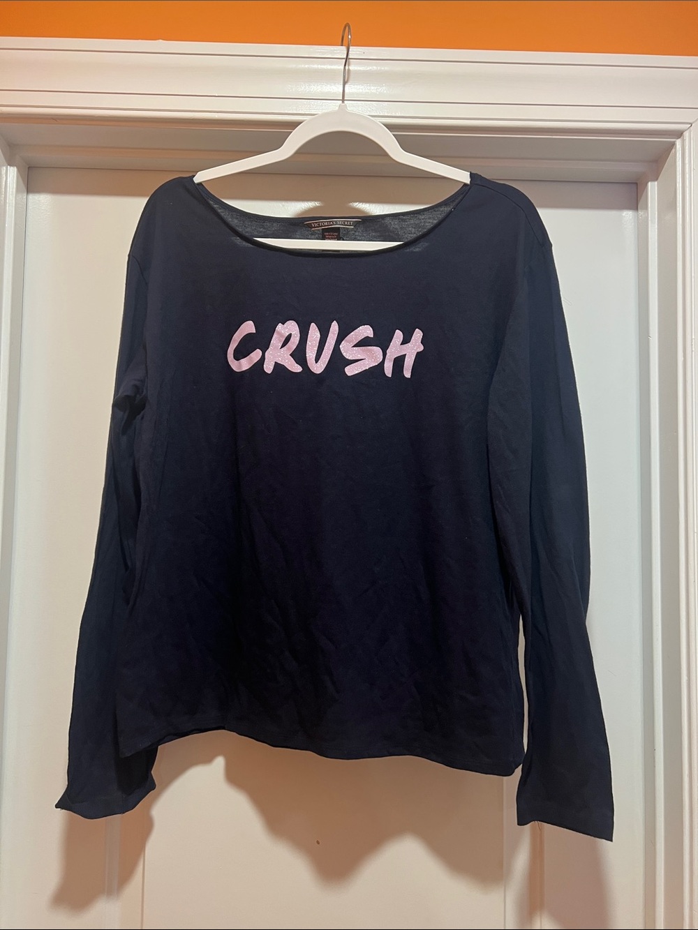 Victoria's Secret Navy Long-Sleeve Top with Pink "CRUSH" Graphic
